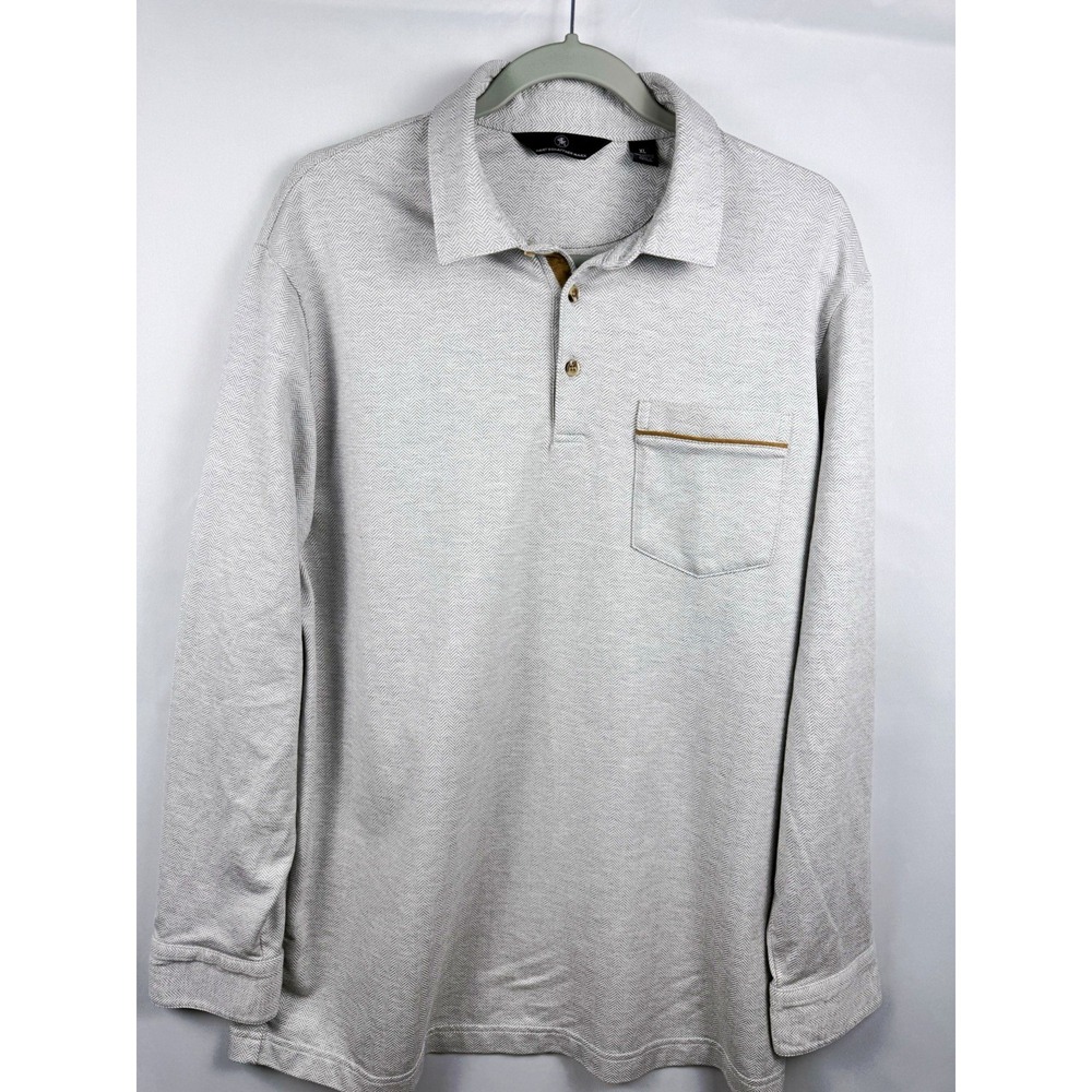 Hart Schaffner Marx Men's XL Herringbone Long Sleeve Polo Gray 100% Cotton